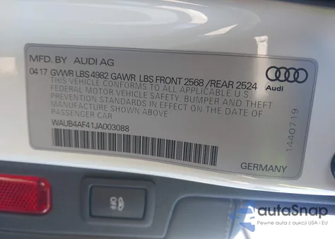2018 Audi S4 3.0T Premium Plus from USA, damaged, VIN WAUB4AF41JA003088